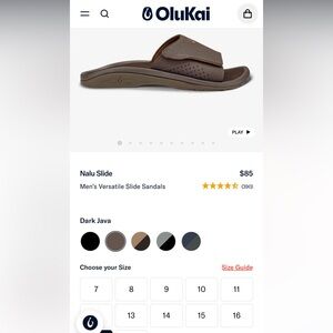 Olukai Men’s Nalu Dark Brown Slide Sandals Sz12